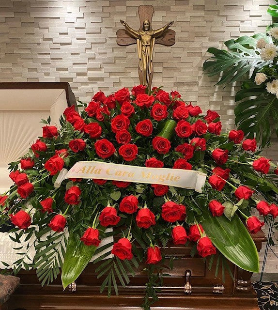 Grand Red Rose Casket Spray - 100 Premium Roses