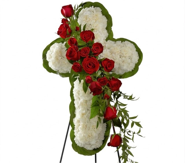 Red Rose & White Carnation Cross