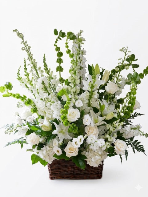 White Serenity Basket - All-White Floral Arrangement