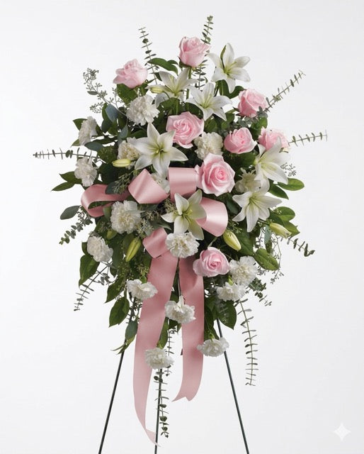 Pink & White Elegance Standing Spray – Premium Sympathy Flowers