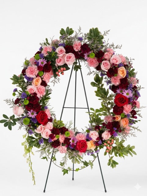 Serene Remembrance Floral Wreath – Elegant Pink & Red Rose Tribute