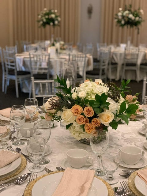 Peach & White Floral Centerpiece for Weddings and Engagements
