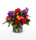 Vibrant Mixed Floral Bouquet in Glass Cylinder Vase