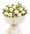 CLASSIC WHITE VENDELA ROSE HAND-WRAPPED BOUQUET