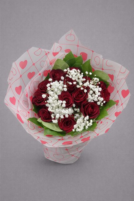 12 Long Stem Red Roses with Baby’s Breath Bouquet