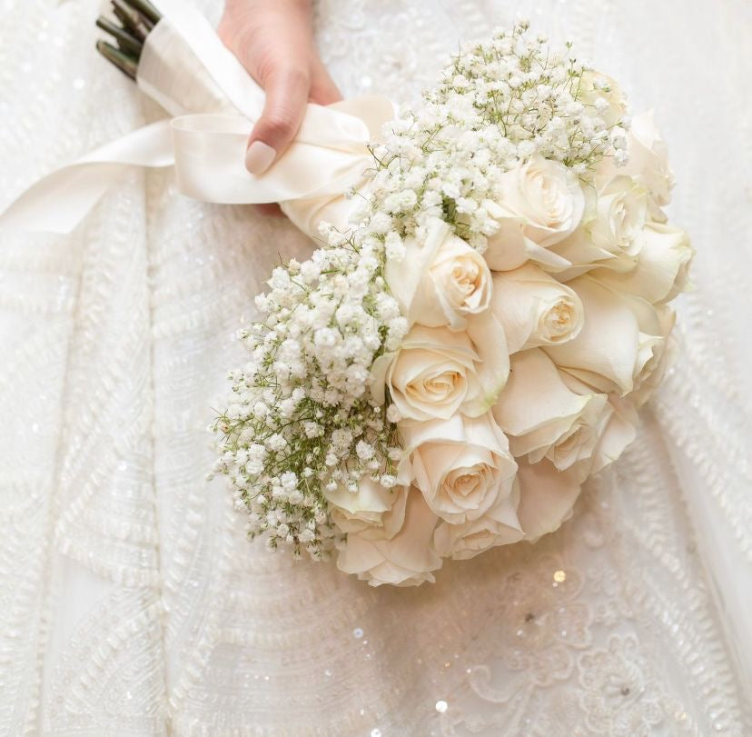 Elegant White Rose and Baby's Breath Bridal Bouquet