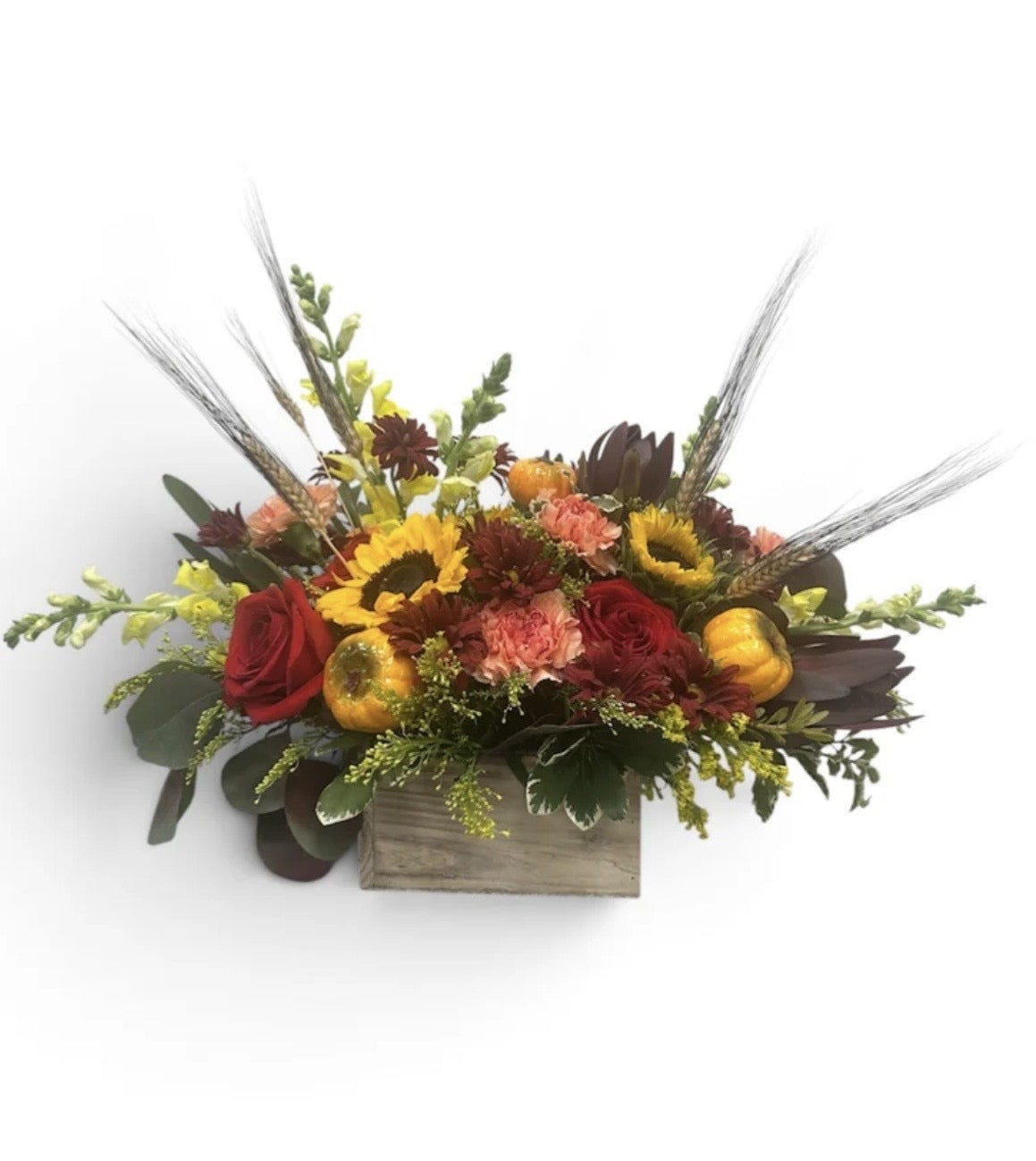 Rustic Fall Wooden Box Centerpiece | Sunflower & Rose Autumn Table Decor
