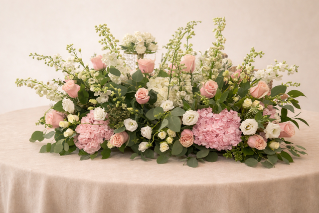 Elegant Pink & White Hydrangea Event Centrepiece