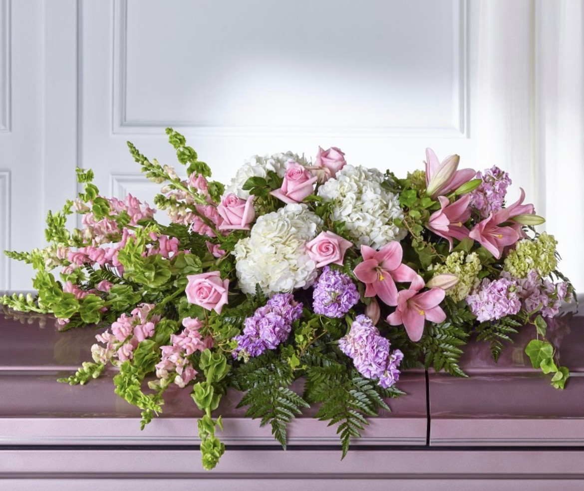 Pink, Lavender & White Mixed Floral Casket Spray