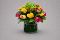 Colorful Rose Mix in Clear Glass Vase