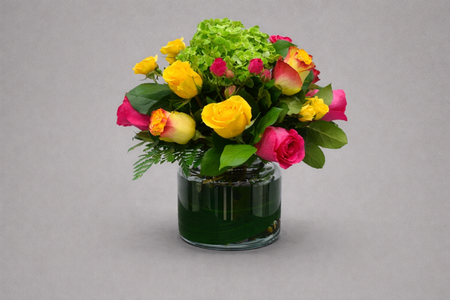 Colorful Rose Mix in Clear Glass Vase