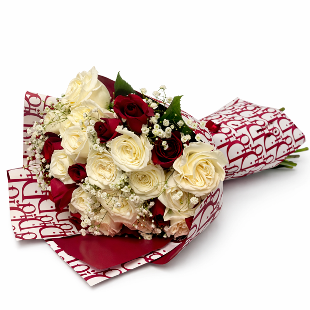 Elegant  Red & White Roses Bouquet